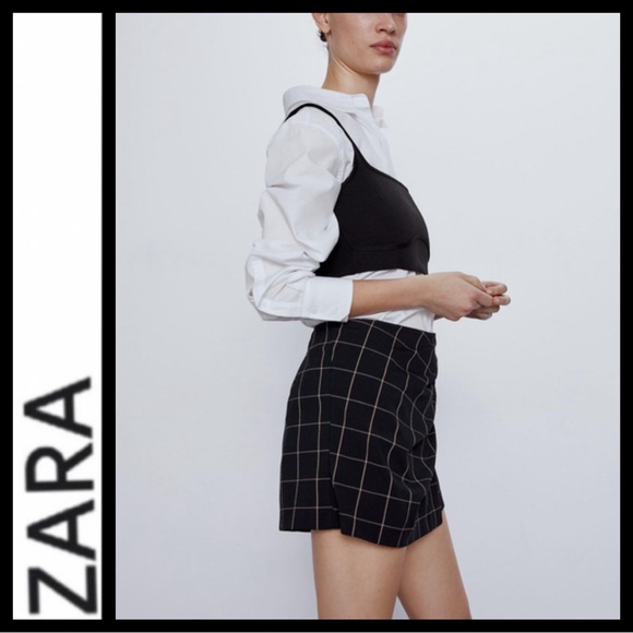 NWOT Zara Windowpane Faux Wrap Skort - Picture 3 of 10